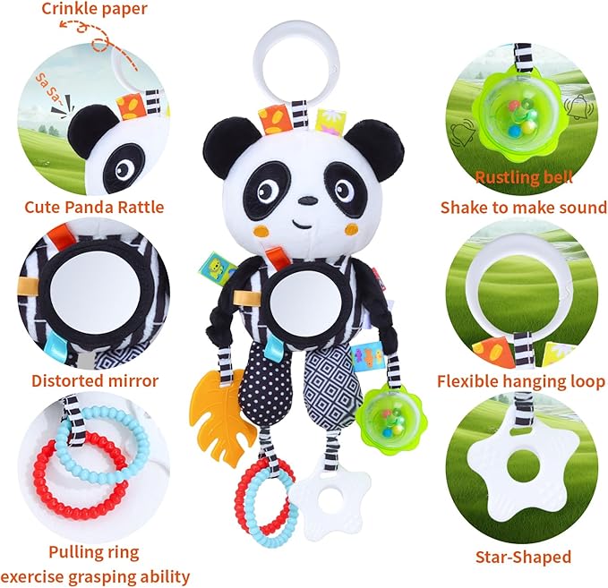 High Contrast Baby Toys,Black and White Hanging Toys,Animal Plush Hanging Toy,Car Seat Stroller Toys Gift for Newborn Boys and Girls 0 3 6 9 12 Months