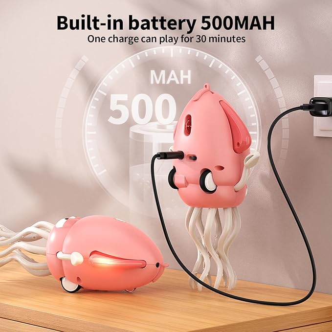 Electric Dancing Octopus Toy with Led Light and Music, Kids Electric Crawling Octopus Tummy Time Toys, Rechargeable Interactive Sensory Toys for Christmas Birthday Gift (Pink)