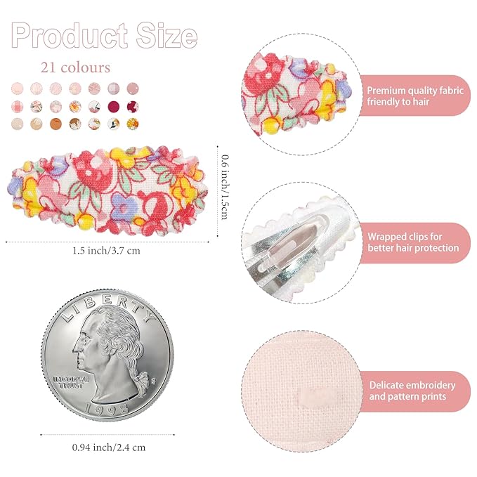 CÉLLOT 42Pcs Baby Hair Clips, Infant Girl Hair Accessories, 1.5" Mini Hair Clips, Printed Anti-Slip Snap Barrettes, Waterdrop Design Hairpins, Toddler Girl Hair Accessories（A）