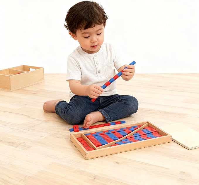 Jerliflyer Numerical Rods, Elite Montessori Small Number Rods,Elite Montessori Wood Red Long Sticks Family Version Math Number Rods,Kid Education