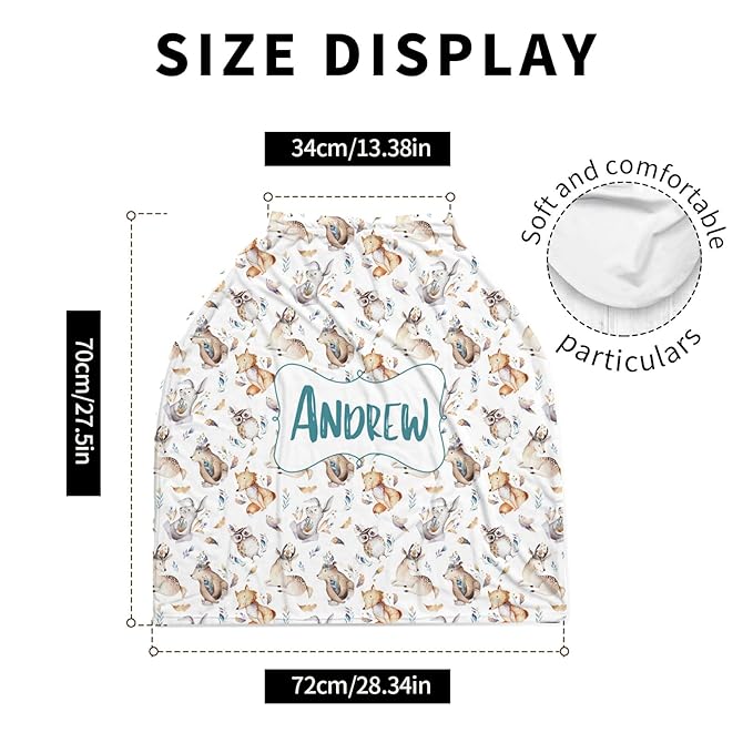 Personalized Baby Car Seat Cover Stroller Canopy: Custom Name Newborn Baby Boy Girl Elastic Animals Nursing Cover for Moms First Birthday Gift Watercolor Fox(one Size)
