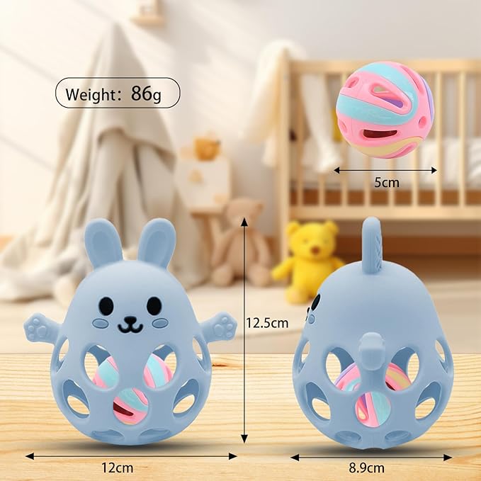 Teething Toys for Baby - New Infant Silicone Baby Teether Toy Sensory Toy from 0 Months Prevents Finger Sucking - Teethers for Babies - Baby Teething Rattle Toy -Gift for Boys & Girls (Pink)