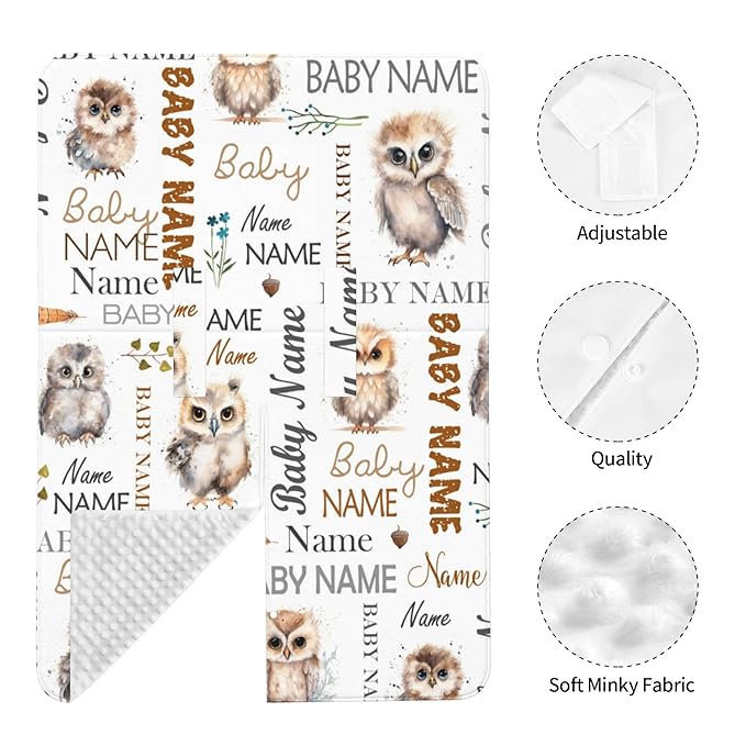 Personalized Baby Car Seat Cover Winter Custom Minky Carseat Cover Boy Girls with Name Owl Carseat Canopy Customized Car Seat Canopy Infant Carrier Covers Nursing Cover Toddler Blanket