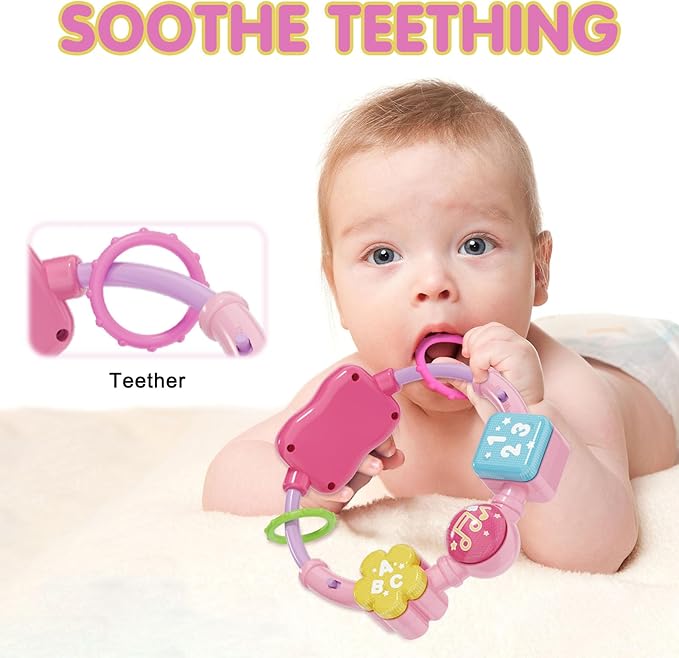 Ryotagift Baby Bilingual Musical Elephant Stuffed Animals Toys,Infant Early Learning Toy with Light-Up Music & Crinkle,Tummy Time Toys for 0 3 6 9 12+ Months for Baby Boy Girl Gift,Pink