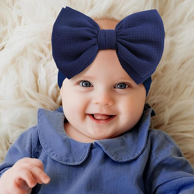 Hairband for Girls Baby - 3 Pack Black with Bows Elastics Headbands Oversized Head Wraps Infant Toddlers Kids