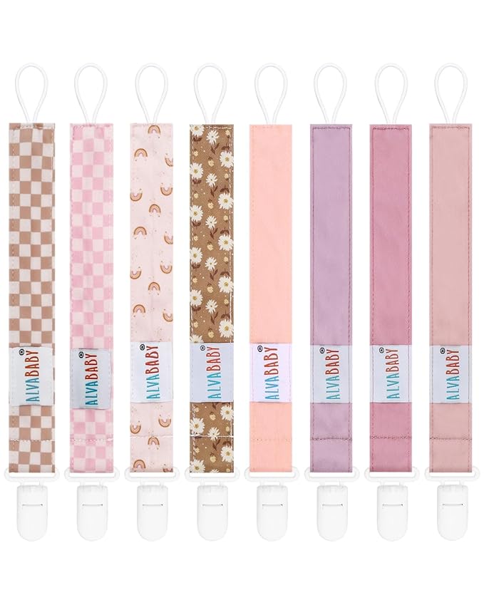 ALVABABY Pacifier Clips 8 Pack Pacifier Binky Paci Holder Leashes for Baby Teethers 8DP17A