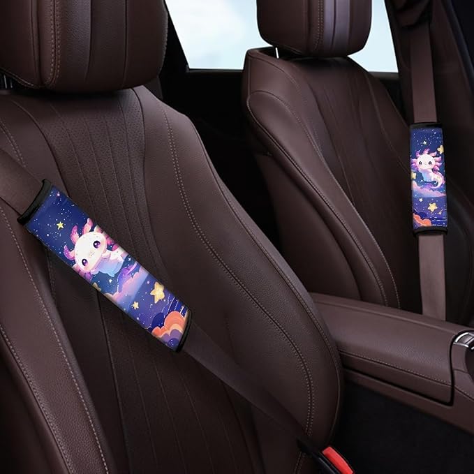 AFPANQZ Galaxy Axolotl Car Seat Belt Pads Covers Harness Vehicle for Adults Kids 1 Pair/Set Safety Seatbelt Cushion Pads Kit Shoulder Straps Pads for Bags