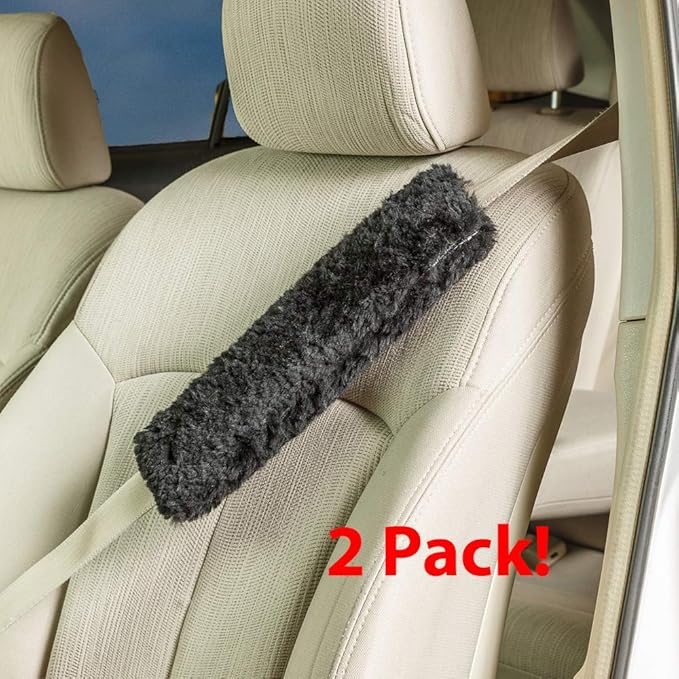 Engel Worldwide Twin Pack! Soft, Comfortable Universal Fitting Genuine Merino Sheepskin Seat Belt Shoulder Cover Pads for Adults, Children, Youth. Multiple Colors Available (Charcoal)