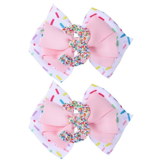 2pcs Birthday Hair Bow for Baby Girls, Sprinkle Confetti 3rd Birthday Decorations for Girls, Ice Cream Party Theme Bow Clips for Baby Girls Pink Hair, Happy 3rd Birthday Girl Hair Bow Clips
