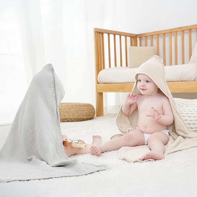 Susurration 2 Pack Thick Muslin Baby Towels, 100% Cotton Soft and Absorbent Baby Bath Hooded Towel for Newborn, Infant, Girls, Boys, Baby Essentials