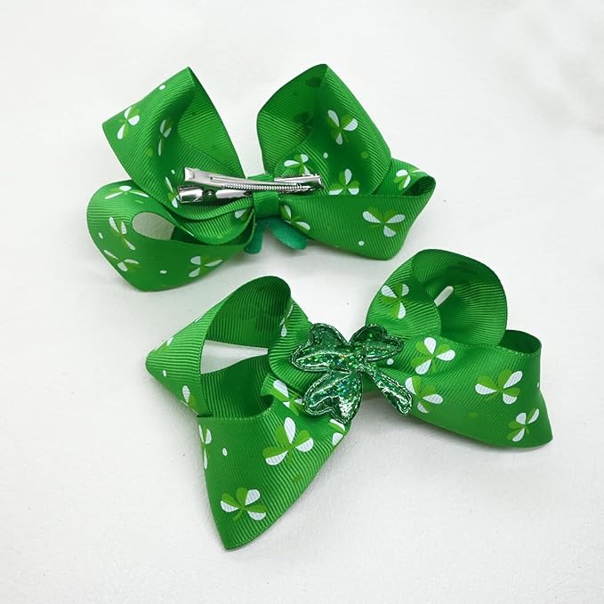 St. Patrick's Day Grosgrain Ribbon Alligator Hair Clips and Bows for Toddler Girls and Kids - 6PCS Solid Color Hair Accessories