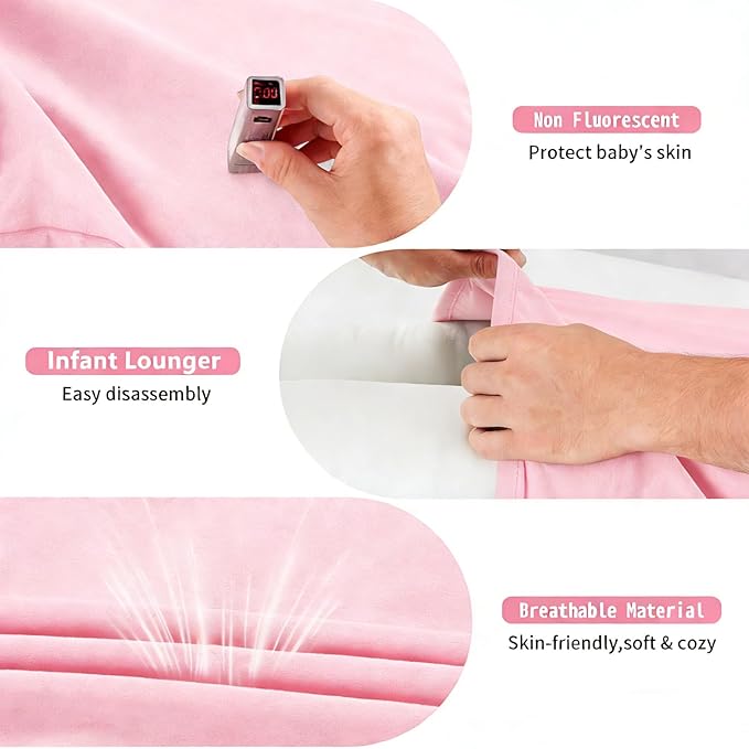 Baby Lounger 0-24 Months 100% Cotton-Snuggle Cozy Me Lounger,Soft & Breathable Baby Lounger for Newborn Play Mat,Infant Babies Essentials Gifts,Pink(Lounger Cover Included)