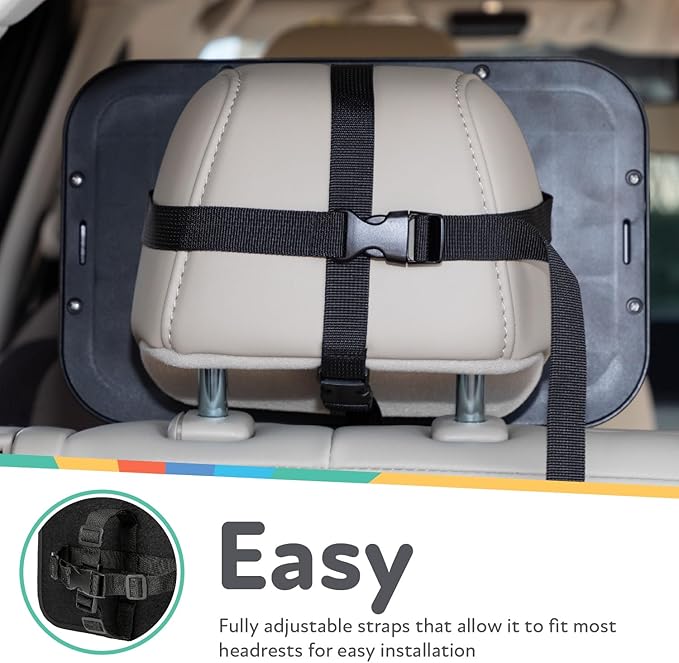 Nuby Adjustable Backseat Baby Mirror with Swivel Base for Easy Viewing, Quick Install, Shatter Resistant, Black