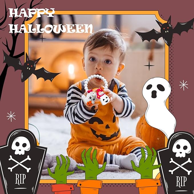 My First Halloween Baby Teething Toy and Llama Silicone Baby Teether Set- Spooky Toddler Teethers, Pumpkin Rattle, Ghost Teether(2 Pieces)