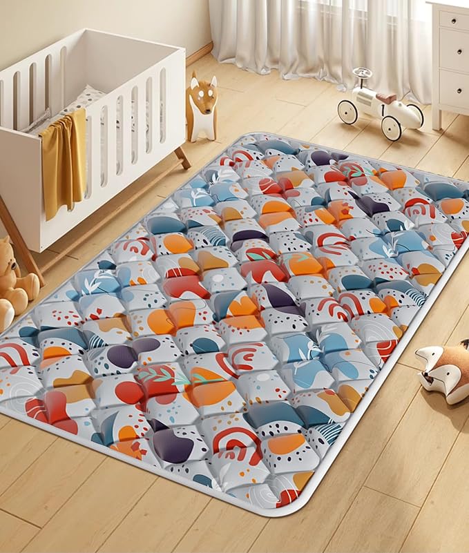 Jaobeem Baby Play Mats for Floor, Foldable 74x50 Playpen Mat Grey, Thicken Cushioning Padding Playmate for Baby and Toddlers Infants, Non-Slip, Machine Washable, Easy to Store