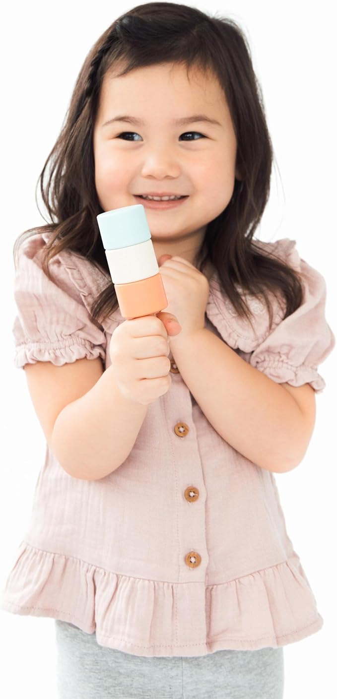 Pearhead Wooden Stacking Toy – Ice Cream Mix & Match Pretend Play Food, FSC-Certified, Montessori Toy Develops Fine Motor Skills & Hand-Eye Coordination, Boys and Girls, 1 Year Old+