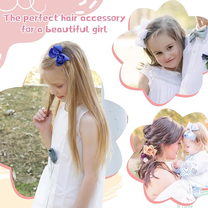 Oaoleer 30 Colors Grosgrain Ribbon Hair Accessories - 3 Inch Bows, Clips, Barrettes, and Alligator Clips for Girls, Toddlers, Kids, and Teens