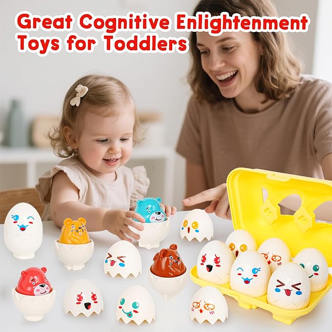 Easter Eggs,Montessori Fun Geometric Egg Toys for Toddlers 1-3,Early Learning Educational Fine Motor Shape Sorter Matching Games Easter Basket Stuffers Gifts for Boys Girls