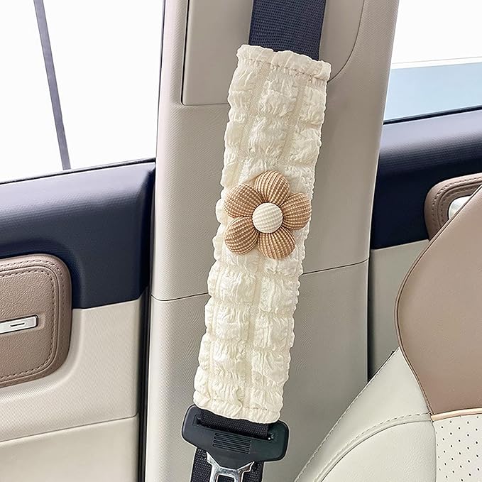 Car Seat Belt Cover Pad, 2 Pack Flower Car Accessorie Seatbelt Covers Cushion Neck Shoulder Strap Protector Universal Seat Belt Cover for Adults and Kids (Texture Flower)