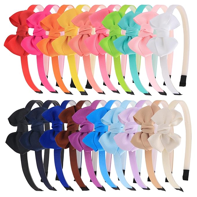 Hairband, 20 Pieces Grosgrain Bow Headbands with Teeth for Girls, Toddler Kids Children