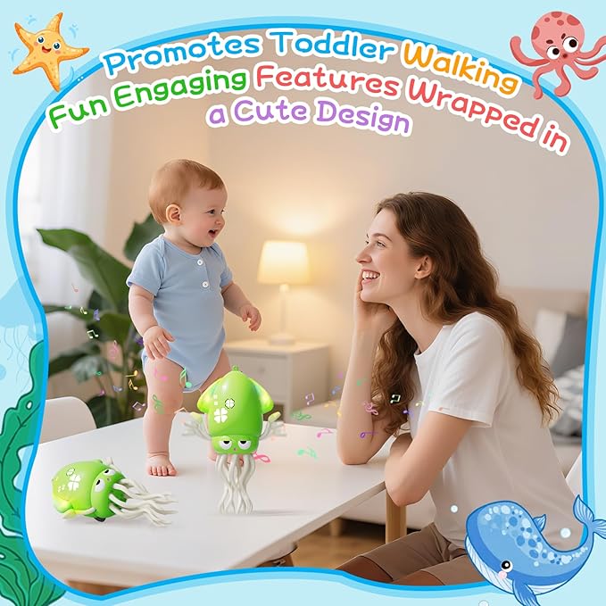 Crawling Dancing Octopus Toy for Kids – Rechargeable Interactive Sensory Toy with LED Lights & Music, Fun Tummy Time Gift for Birthdays & Holidays (Fluorescent Green)