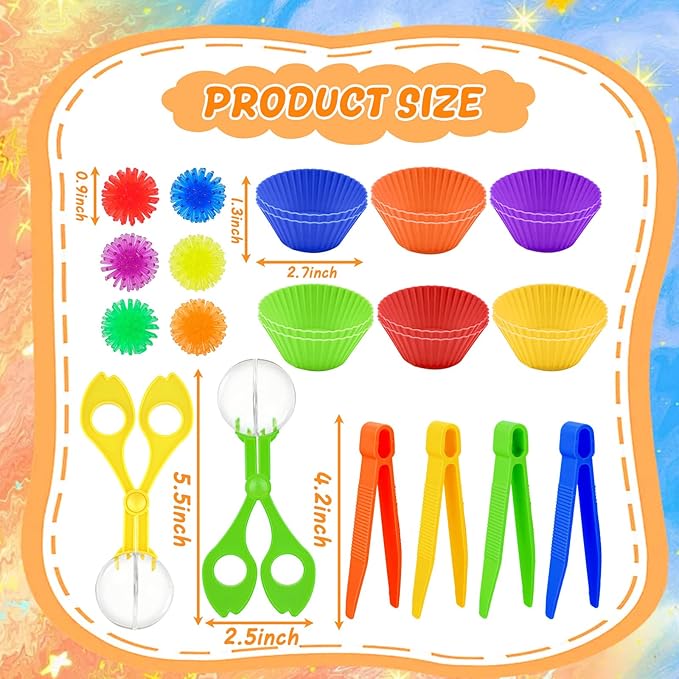 Bbiamsleep 78 Pcs Sensory Bin Filler Sensory Bin Items Fine Motor Skills Include Colorful Hedge Balls Tweezers Scissors Clips Sorting Cup for Sorting Counting Training