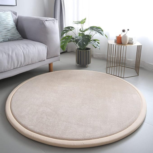 Loartee Thick Kids Round Rug - Coral Velvet Area Rugs, Memory Foam Circular Carpet for Nursery Playroom Home Decor Dormitory, Diameter 55 inch, Brown