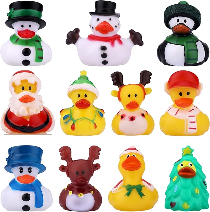 11pcs Christmas Rubber Ducks, Bath Rubber Ducky Toys Cute Assorted Holiday Rubber Ducks for Christmas Holiday Celebrations Party Supplies Gifts