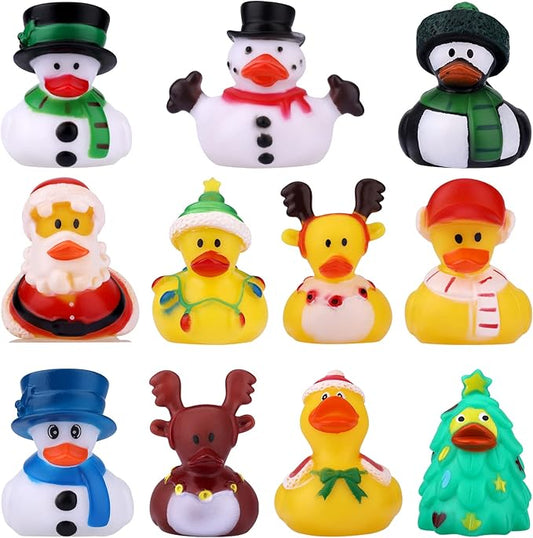 11pcs Christmas Rubber Ducks, Bath Rubber Ducky Toys Cute Assorted Holiday Rubber Ducks for Christmas Holiday Celebrations Party Supplies Gifts