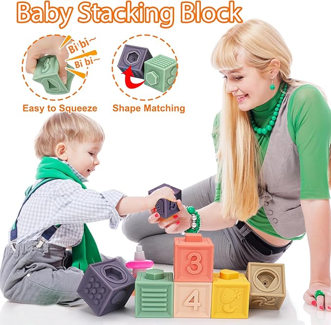 Baby Toys 6-12-18 Month Stacking Cups Blocks Shape Sorters Teething Sensory Developmental 6 7 8 9 10 Month Old Baby Toys Infant 0-6 6-9 9-12 Learning Montessori Birthday Gift for 1 Year Old Boy Girl