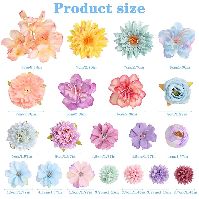 Leery 20 PCS Boho Flower Hair Clips for Women - Rose Hair Barrettes, Wedding Hairpins, Bridal Headpiece, Hawaiian Silk Floral Clips (Sky Blue‌)