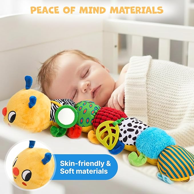 JoyCat Baby Toys 0-18 Months, Musical Crawling Caterpillar Plush Toy - 38 Songs & Recording Feature, Bouncing Tummy Time Toy, Sensory Toys with Crinkle & Textures for Newborn Boys Girl Shower Gifts