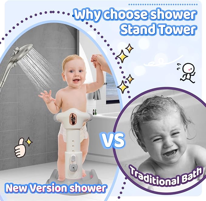 Baby Bath with Shower Stand Support , Non-Slip Adjustable Baby Standing Support,Soporte para Bañera de Bebé,Toddler Standing Up Themselves,Ideal Gift for baby standing bath 8-36 Months (Gray)