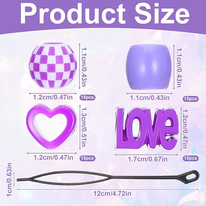 TIESOME 60 Pcs Large Hair Beads, Purple Resin Big Beads For Hair With Puller Tool, Braid Loc Dreadlock Bead For Girls Kids Women, Easy To Thread For Ponytail, Braids, Hairs Jewelry Accessories