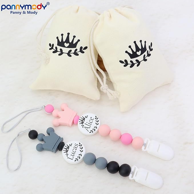 Custom Baby Pacifier Holder Clip with Name, Personalized Name Pacifier Clip for Boys and Girls Fits for Most Pacifiers (Pink)