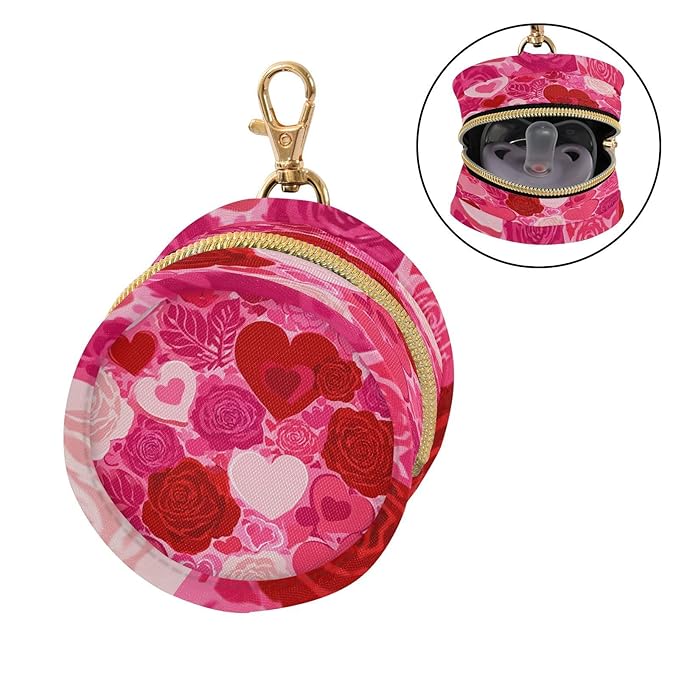 Pacifier Holder with Clip Pacifier Case for Diaper Bag Round Baby Pacifier Pouch Box Bag Portable Pink Love and Rose Valentine