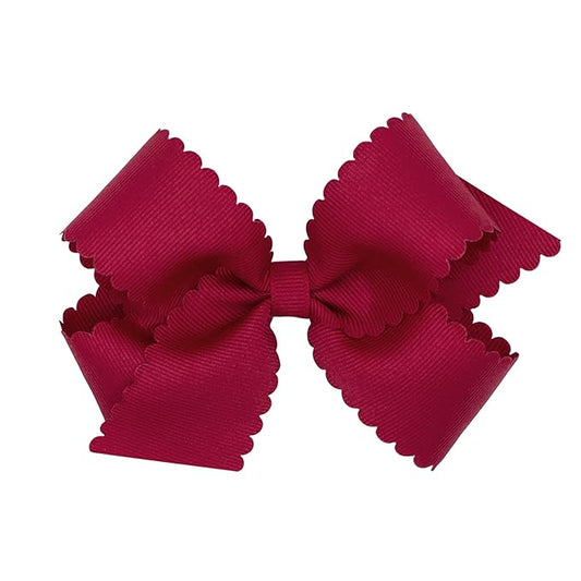 Wee Ones Girls' Classic Grosgrain Hair Bow with Scalloped Edges, No-Slip Hair Clip, Handmade, Cranberry, Medium