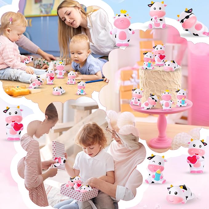 Jenaai 36 Pcs Cute Rubber Cows Bulk Squeak Floating Cow for Kids Bath Toys Rubber Animals Swimming Shower Bathtub Toy Favors for Party Baby Shower Dashboard Decor Carnival Gift