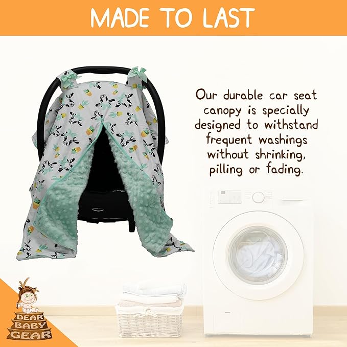 Dear Baby Gear Carseat Canopy - Car Seat Cover with Snap Opening for Girls & Boys - Infant Car Chair Canopies - Floral & Farm Prints - Nursing Covers -39"x32" (Cows and Cactus, Mint Dot)