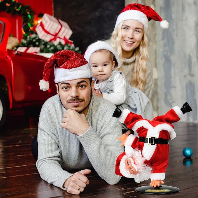 Gfilay Inverted Rotating Dancing and Singing Santa Claus Plush Toy,Electric Santa Animated Christmas Decorations for Kids