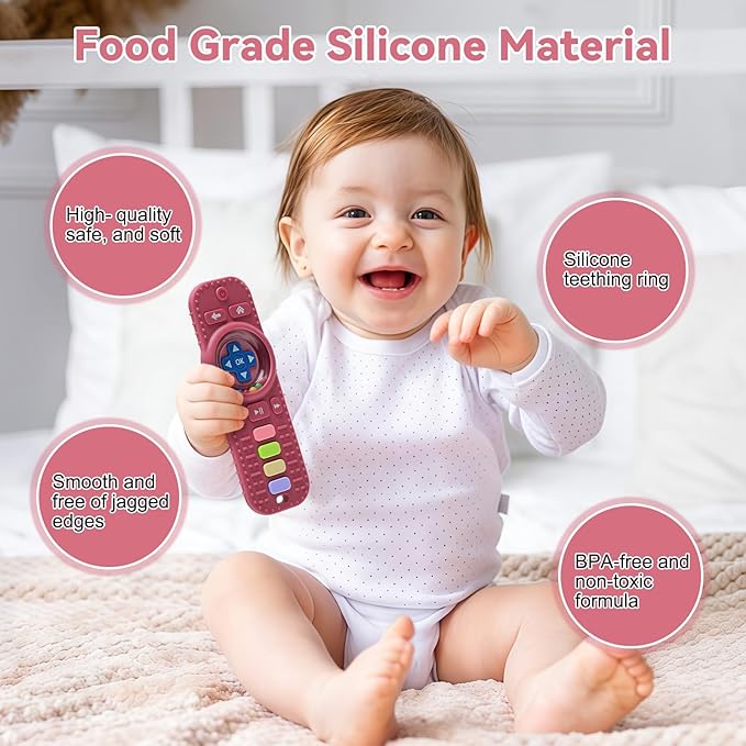 Baby RattlesTeething Toy for Babies 3-6-12 Months, Teething Relief, Silicone Infant Teethers TV Remote Shaped, Toddlers Sensory Toys, Newborn Must