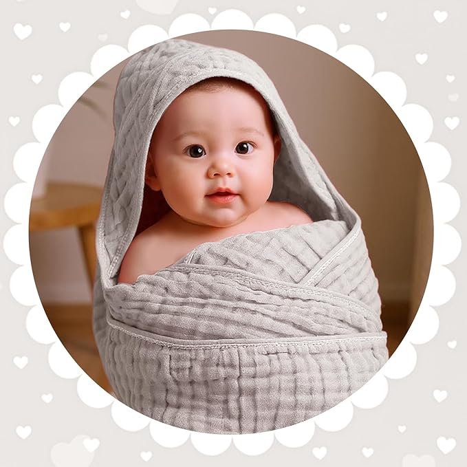 Peryiter 4 Pcs Muslin Hooded Baby Towels, 32"x 32" Cotton Newborn Bath Towel Muslin Infant Baby Blankets Absorbent Unisex Newborn Registry Gift Essentials for Girls Boys (Boho Colors)