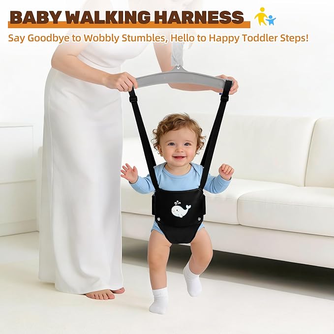 Baby Jumper with Stand, Foldable Activity Jumper for Infants, Height Adjustable Baby Bouncer No Doorway Needed Toddler Jumper, Portable Indoor Outdoor Baby Activity Center for 6-12 Months (Black)