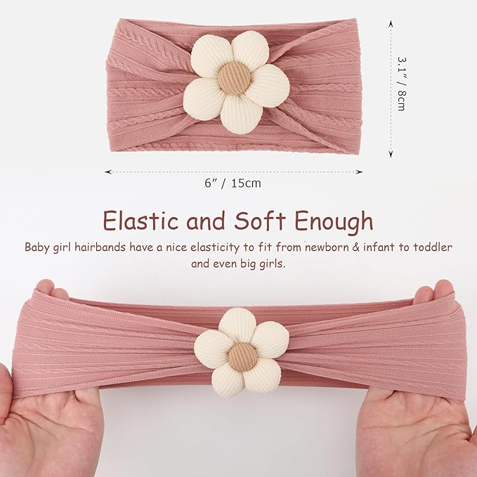AQOKKA Baby Flower Headbands Nylon Baby Girl Headbands Soft Handmade Hairbands Toddler Hair Accessories for Girls Baby Newborn Infant Kids