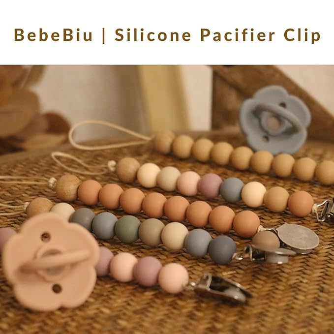 2 Pack Pacifier Clips, Silicone Pacifier Clip for Baby Boys and Girls, Baby Pacifier Strap with Silicone Beads, Soother Dummy Holder, Pacifier Holder, Keeps Pacifier Clean (Mauve/Muted)