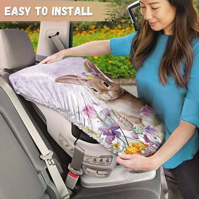Car Easter Decorations Baby Car Seat Cover Cute Bunny Car Sun Shade Cover for Baby, Infant Car Seat UV Protection Cover Protector, Keep Baby Toddler Cool and Safety