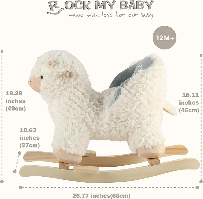 Rock My Baby Baby Rocking Horse Alpaca Llama with Chair, Plush Stuffed Animal Rocker for Toddlers 1-3, Wooden Rocking Toy Llama Animal, Cream Llama,CPC Certified