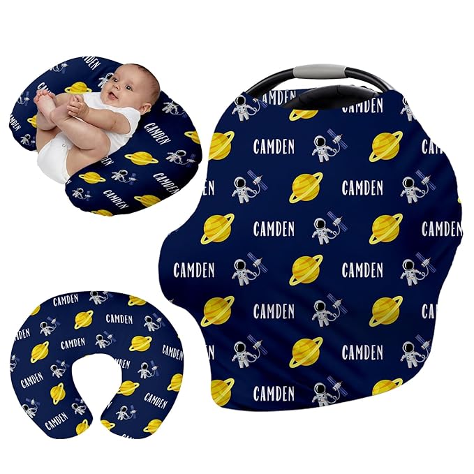 Personalised Infant Car Seat for New Parents - Baby Carseat Cover, Breast Feeding Blue Planet Print Cover, Multi-Function pad for Boys Girls Toddlers - Christmas Gifts for Parent Babies(27"x29")