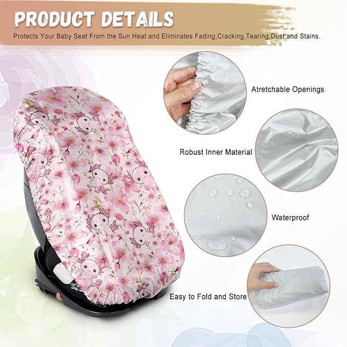 XYZCANDO Axolotl Toddler Car Seat Cover Pink Car Seat Sun Cover for Baby Car Seat Covers for Babies Boy Replacement Baby Car Seat Sun Shade Cover for Summer Car Accessories 2024