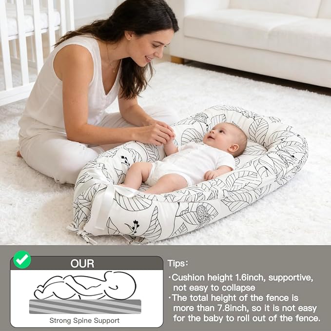 Infant Support Cushion | Organic Cotton Infant Support Cushion | Reversible, Adjustable & Portable Floor Cushion | Soft, Breathable, Washable Cover